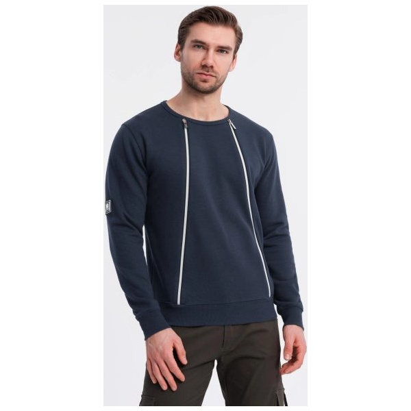 Nadčasová tmavomodrá mikina s ozdobnými zipsami V3 SSNZ-0187 - XL