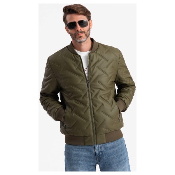 Olivová bomber bunda so vzorom V2 JALP-0196 - S