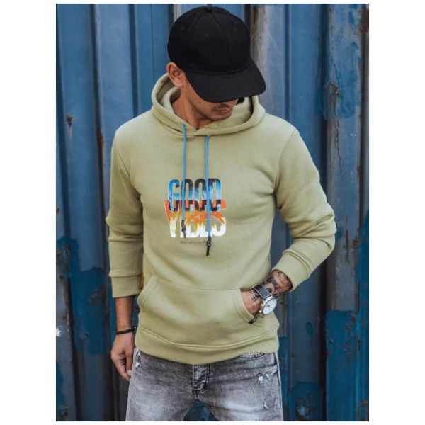 Olivová mikina s potlačou Good Vibes - 3XL