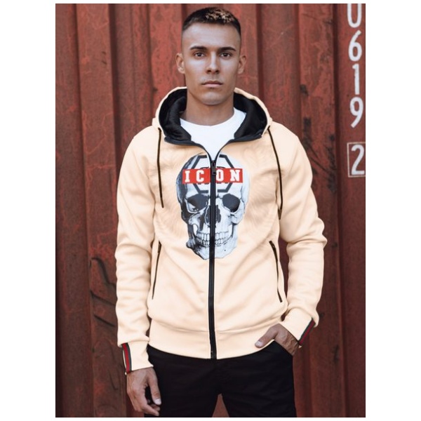 Originálna béžová mikina s potlačou ICON na zips - XL