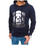 Originálna tmavo-nebesky modrá mikina s potlačou Panda - XXL