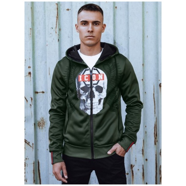 Originálna zelená mikina s potlačou ICON na zips - XXL