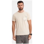 Originálne krémové tričko s ozdobným vreckom V3 TSPT-0228 - L