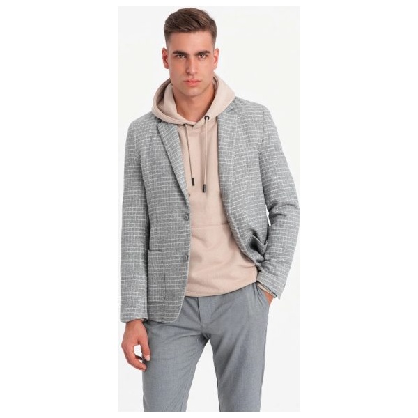 Originálne šedé sako s jedinečným vzorom V1 BLZB-0117 - XXL