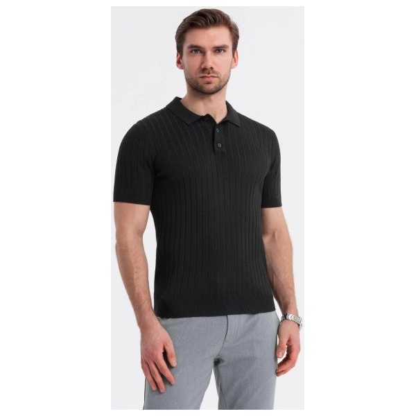 Pánska čierna SLIM FIT pruhovaná polokošeľa V1 POSS-0143 - XXL