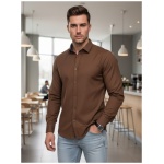 Pánska hnedá slim fit košeľa - 3XL