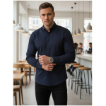 Pánska košeľa slim fit DX2691 – tmavomodrá košeľa s elegantným vzorom