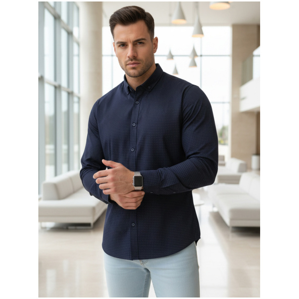 Pánska košeľa slim fit DX2692 – tmavomodrá košeľa so subtílnym mikrovzorom