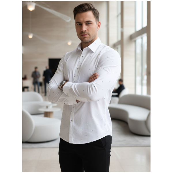 Pánska košeľa slim fit DX2695 – biela košeľa s jemným mikrovzorom