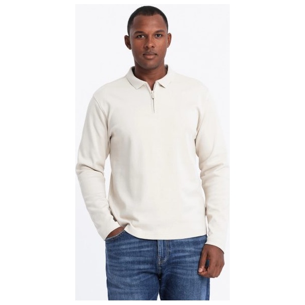 Pánska krémová polokošeľa na zips V3 POLS-0130 - L