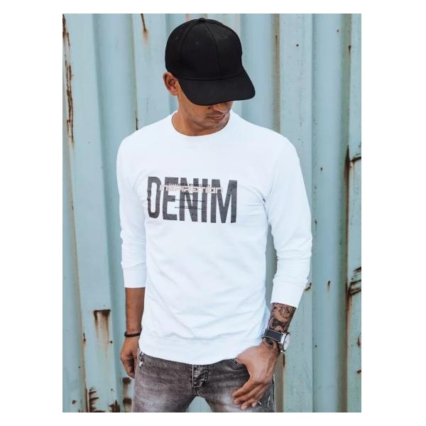 Pánska mikina s potlačou DENIM biela