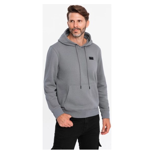 Pánska šedá mikina s logom a s kapucňou V1 SSNZ-0141 - XXL