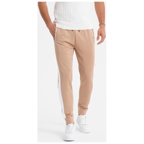 Pánske béžové tepláky s kontrastným lemovaním V4 PASK-0229 - XL