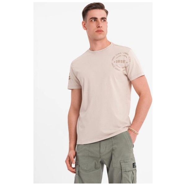 Pánske béžové tričko s trendy nápisom V1 TSFP-0225 - M