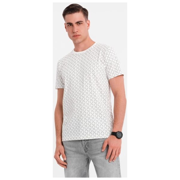 Pánske biele  tričko s trendy potlačou V3 TSFP-0250 - S