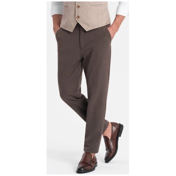 Pánske čokoládové chinos nohavice s elastickým pásom V2 PACP-0158 - XL