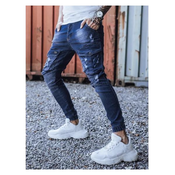 Pánske jogger riflové nohavice granátové STREET