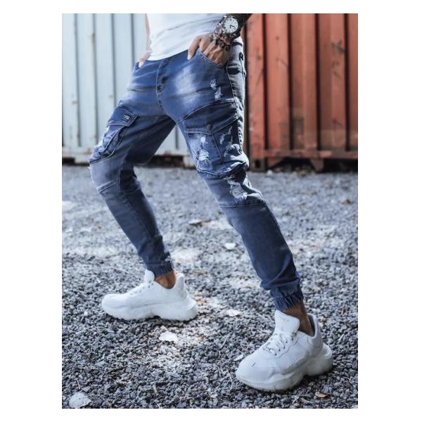 Pánske jogger riflové nohavice modrej STREET