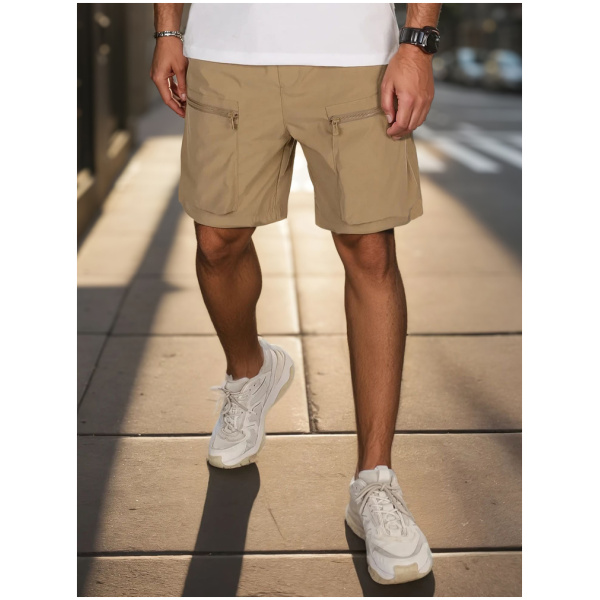 Pánske khaki cargo kraťasy Dstreet SX2507
