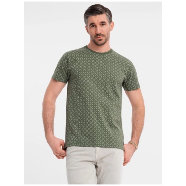 Pánske olivové tričko s trendy potlačou V2 TSFP-0250 - XL
