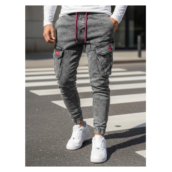 Pánske riflové jogger nohavice svetlo šedej DENIM