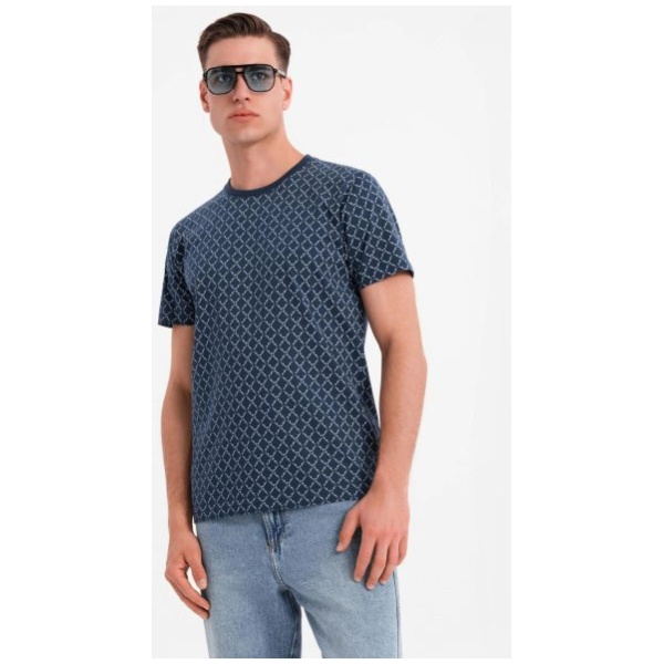 Pánske tmavomodré tričko s trendy potlačou V1 TSFP-0250 - S