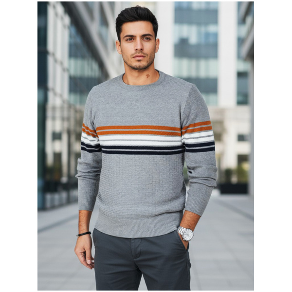 Pánsky sivý pruhovaný sveter Dstreet WX2324