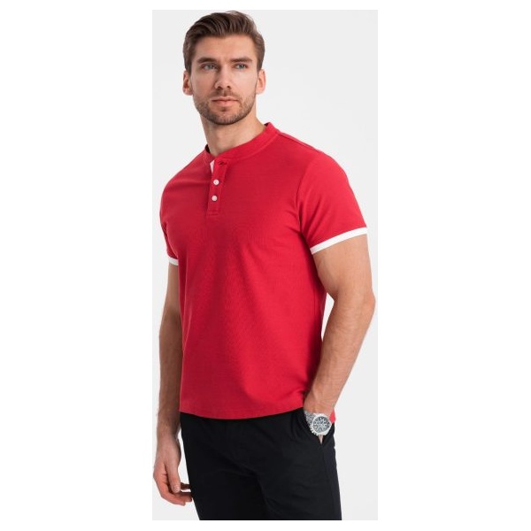 Pohodlná trendy červená polokošeľa V2 TSCT-0156 - L