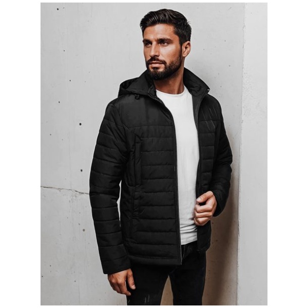 Prechodná trendy čierna bunda s kapucňou - 3XL/56