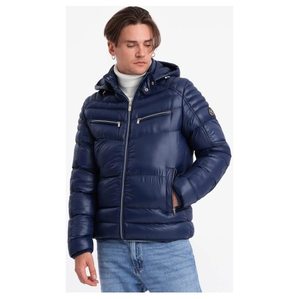 Prešívaná lesklá tmavomodrá bunda V2 JAHP-22FW-010 - XXL