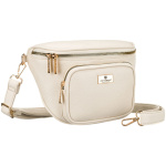 Svetlobéžová dámska crossbody kabelka z ekologickej kože so zlatými detailmi