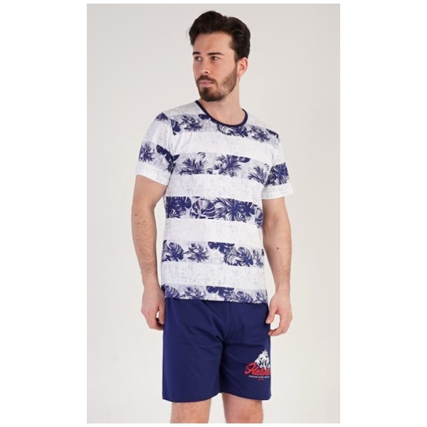 Tmavomodré krátke pánske pyžamo Hawaii - XL