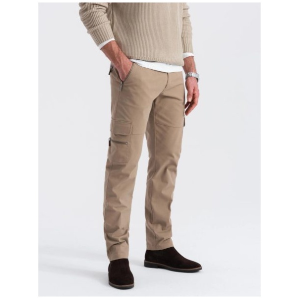 Trendové hnedé  pánske joggery V3 PACG-0204 - S