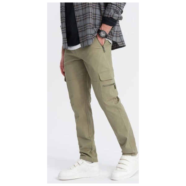 Trendové olivové pánske joggery V2 PACG-0204 - XL