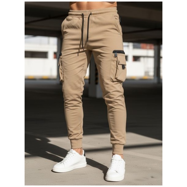 Trendy béžové pánske kapsáčové joggery UP - XL