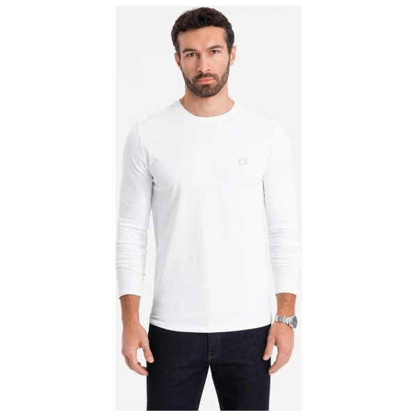 Trendy biele tričko s dlhým rukávom a s logom V2 LSBC-0124 - S