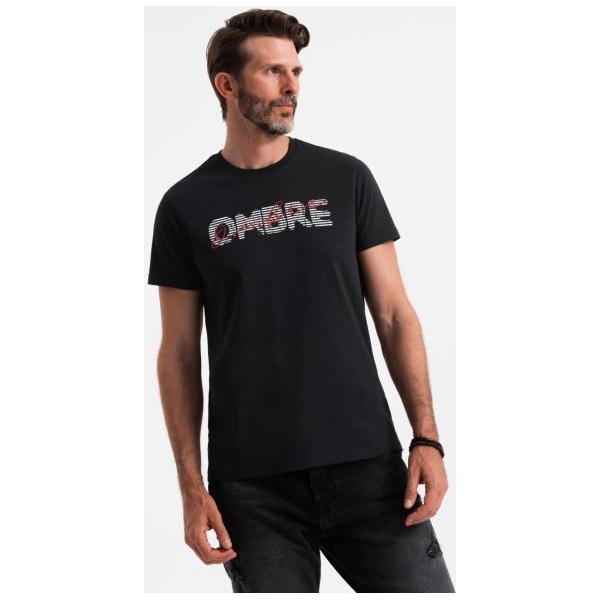 Trendy čierne bavlnené tričko s nápisom V2 TSPT-0211 - M