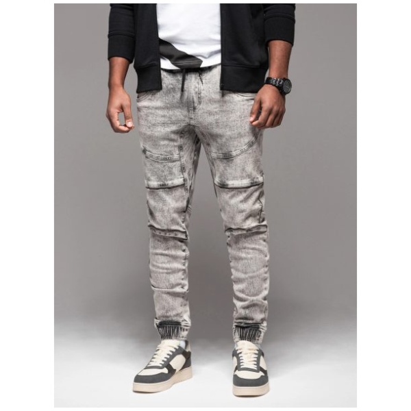 Trendy grafitové rifľové joggery s ozdobnými prvkami V4 PADJ-0243 - S