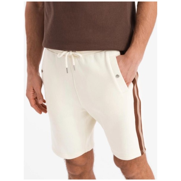 Trendy hnedé kraťasy s pásmi po bokoch V16 SRBC-0101 - S