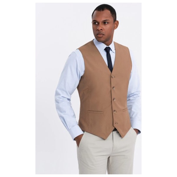 Trendy karamelová elegantná vesta V1 BLZV-0112 - XL