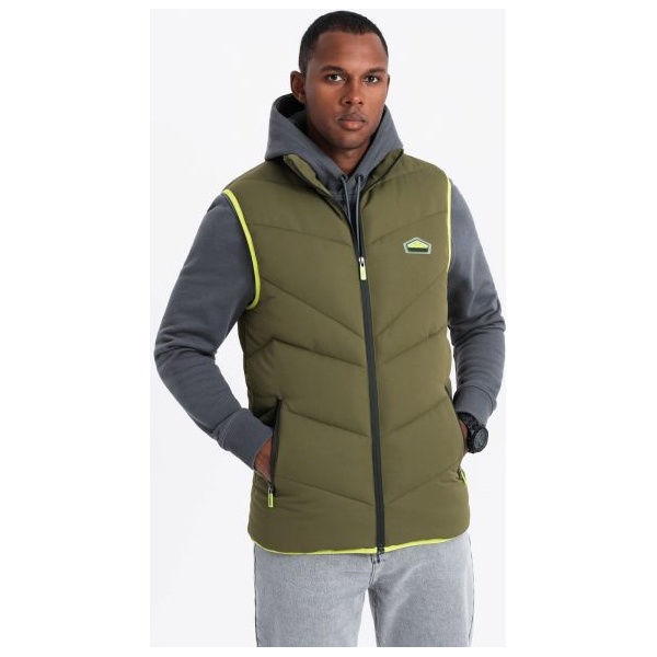 Trendy olivová prešívaná vesta V5 JAVJ-0210 - S/M