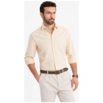 Trendy pánska pastelová žltá košeľa s dlhým rukávom V3 SHOS-0183 - XL