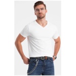 Trendy pánske biele tričko s V-výstrihom V1 TSCT-0106 - L