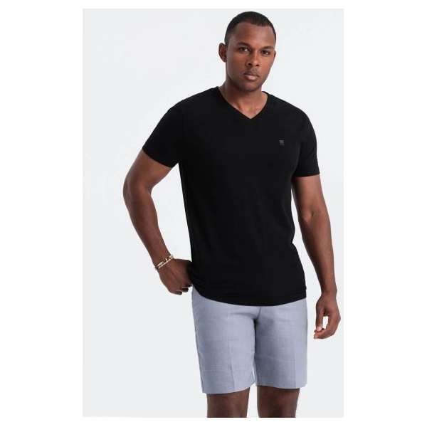 Trendy pánske čierne tričko s V-výstrihom V3 TSCT-0106 - XL