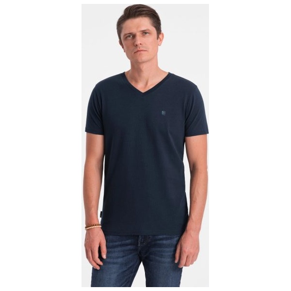 Trendy pánske granátové tričko s V-výstrihom V2 TSCT-0106 - L