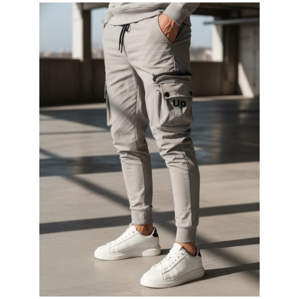 Trendy šedé pánske kapsáčové joggery UP - L