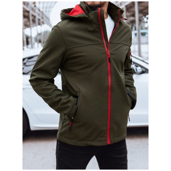 Trendy softshellová bunda s výraznými prvkami v khaki farbe - M
