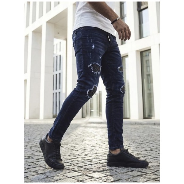 Trendy tmavo modré rifle s módnymi odreninami - XL