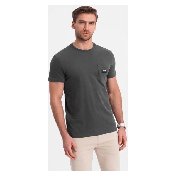 Trendy tričko s ozdobným vreckom grafitové V11 TSCT-0109 - XL