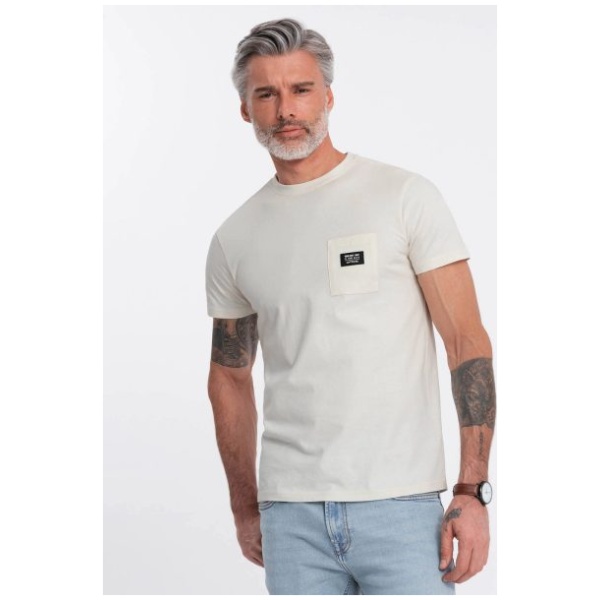 Trendy tričko s ozdobným vreckom krémové V8 TSCT-0109 - S